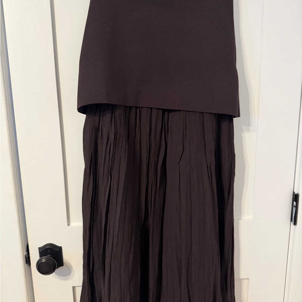 Zara Dark Brown Sleeveless Vest with Gold Buttons and matching skirt - Picture 5 of 6